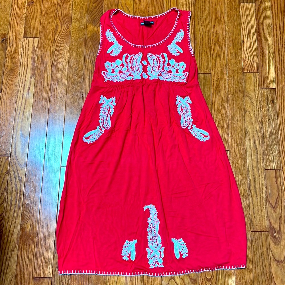 Embroidered red sleeveless dress